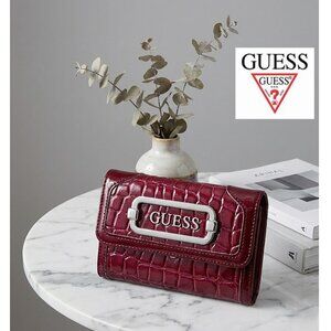GUESS, Burgundy faux crocodile print wallet
